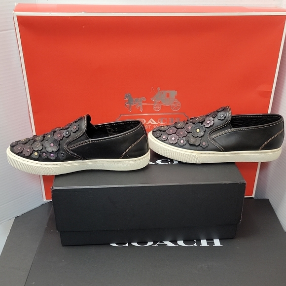 Coach Tea Rose Embellished LTR Slip-On Sneakers No. G1235 - Picture 3 of 8